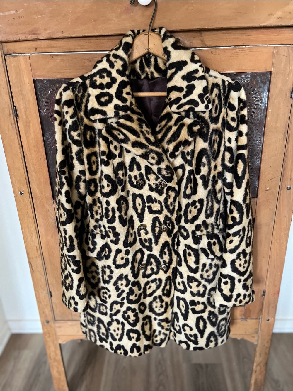 Vintage Leopard Print Faux Fur Coat - Tan/Black